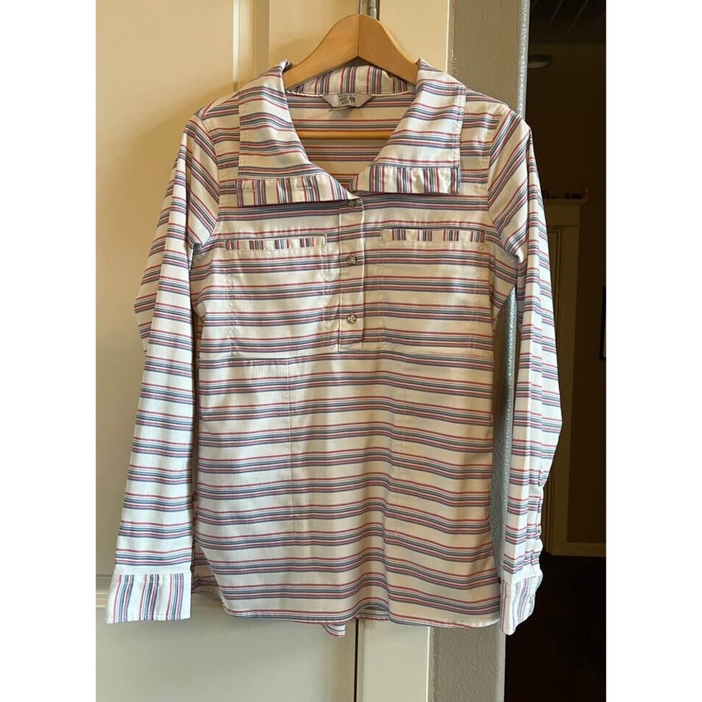 Women Mountain Hardwear Red, White,‎ Blue Striped Pullover Shirt Pockets Size Sm